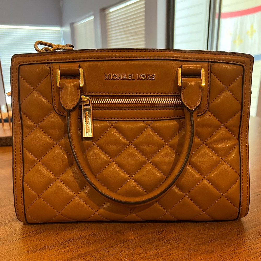 Michael Kors Tan Leather Quilted Handle Bag